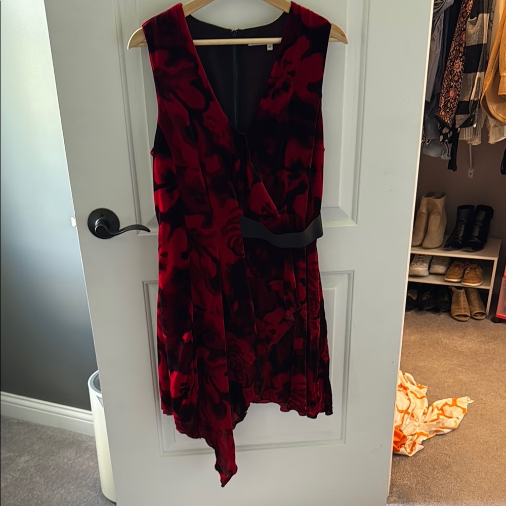 RACHEL Rachel Roy Asymmetrical Red and Black Cocktail Dress